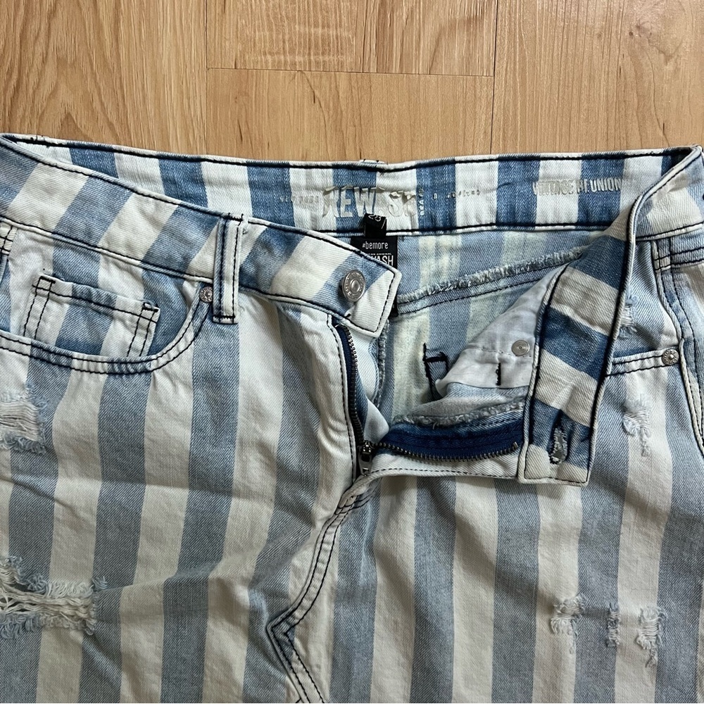 Rewash Denim Blue and White Stripe Mini Skirt - Picture 4 of 5
